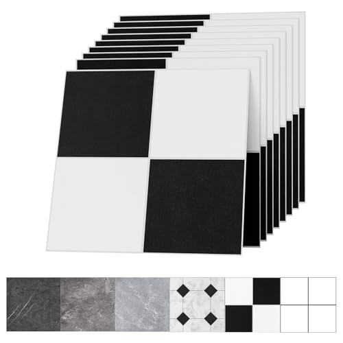 30x30cm PVC Bodenbelag Selbstklebend – Vinylboden Fliesenoptik, Vinyl Laminat Wasserdichter & Langlebiger Bodenfliesen für Wohnzimmer, Küche, Bad, Balkon Schachbrettmuster 50 Fliesen 4.5m²