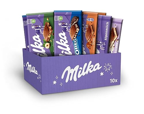 Milka Schokoladentafel-Box – mit 5 köstlichen Sorten: Oreo, Alpenmilch, Karamell, Gehackte Haselnüsse & Cremige Milchfüllung – 10 x 100g