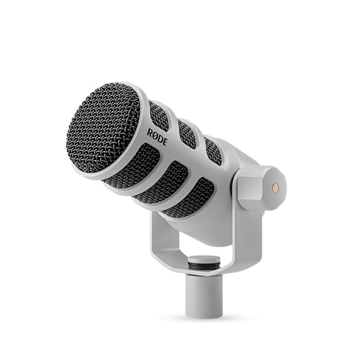 RØDE PodMic Rundfunkqualität Dynamisches Mikrofon mit integrierter Schwenkhalterung für Podcasting, Streaming, Gaming und Sprachaufnahme (Weiß)