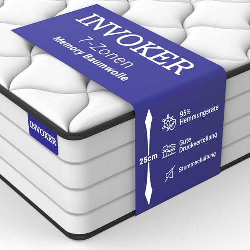 Memory Baumwolle AquaFlex 7-Zonen Matratze 90x200 cm, 25 cm Höhe, Härtegrad H3, Ergonomische Matratze für Erwachsene und Kinder - Druckentlastung, Geräuscharm, Atmungsaktiv