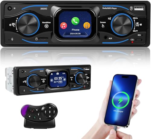 SIXTOP Autoradio Bluetooth 1Din mit 2,17 Zoll Smart Touch HD Bildschirm, mit Lenkradsteuerung, 7-Color Backlight, USB/TF/AUX/EQ, Typ-C Schnellladung für FM Auto Radio MP3