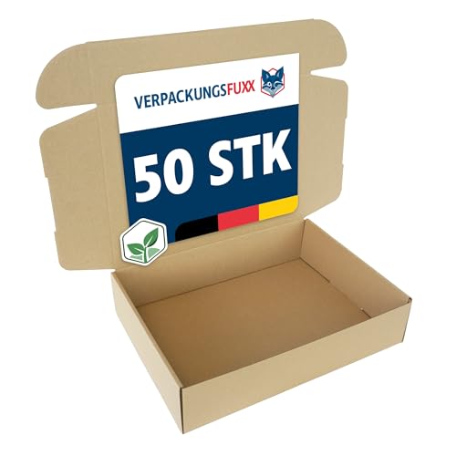VERPACKUNGSFUXX Karton 50 Stück 350x250x80mm | Faltkarton ideal geeignet als Versandkarton & Geschenkverpackung | Kleinpaket aus einwelliger Wellpappe braun