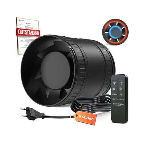 BUMSOU Bidirektionaler Rohrventilator 100mm mit 6 Stufen, Fernbedienung – Leistungsstarker Leise Rohrlüfter mit Überhitzungsschutz, Inline Abluftventilator, Kanalventilator für Bad WC Gewächshaus Zelt