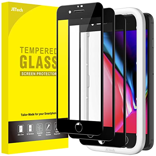 JETech Full Screen Schutzfolie für iPhone SE 3/2, iPhone 8/7 4,7 Zoll, Schwarzer Rand Panzer Schutz Glas Folie Displayschutz mit Einfaches Installationswerkzeug, HD Klar, 3 Stück (Schwarz)