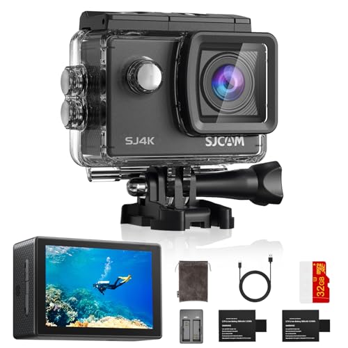 SJCAM SJ4000 unterwasserkamera Action Cam 4K30fps WiFi Kamera,40MP Ultra HD 170°FOV mit EIS Bildstabilisierung, 30m/98ft Wasserdicht Kamera mit 2 Akkus, 32G SD Karte und Helmhalterung Zubehör Kits