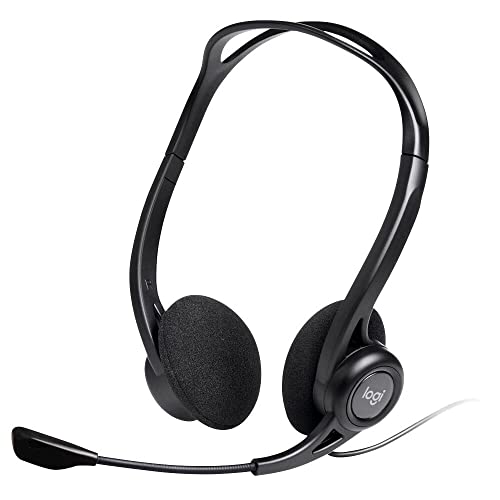 Logitech 960 Kopfhörer, Stereo-Headset, Verstellbares Mikrofon mit Rauschunterdrückung, Integrierter Lautstärkeregler, Stummschaltung, USB-Anschluss, 2.4m Kabel, PC/Mac/Laptop - Schwarz