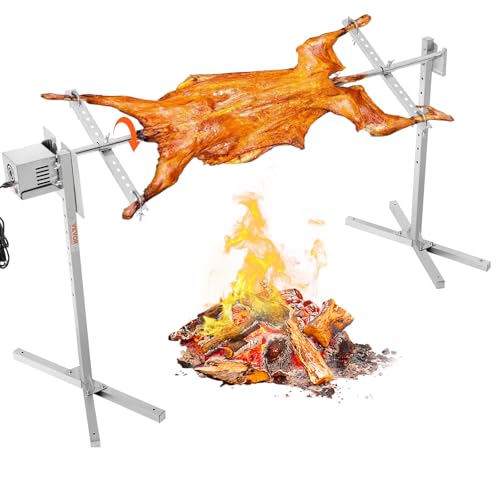 VEVOR elektrisches BBQ Drehspieß Grill Set (60 kg Tragkraft), 52 W 1445 mm automatischer höhenverstellbarer Universal-Bräterstände aus Edelstahl, Spieß mit Hitzeschild für Schwein und Lamm