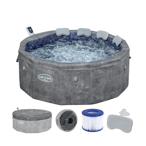 Bestway® Lay-Z-SPA® Energiespar-Whirlpool mit Schaumstoffpaneelen Carrara AirJet™ mit App-Steuerung + integrierter UltraFit™ -Pumpeneinheit, für 6 Personen Ø 170 x 65 cm, Dunkle Alabaster-Optik