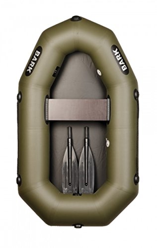 BARK Schlauchboot B-190 (1.9 m), Paddelboot für 1 Person, Ruderboot, Angelboot, Fußluftpumpe, Zubehör, Grün