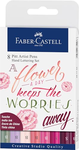 FABER-CASTELL 267124 - Tuschestift Pitt Artist Pen Lettering, Rosatöne, 8er Etui, Mehrfarbig