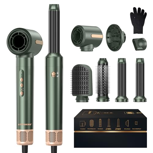 7 In 1 Airstyler Pro,Atopskins Hairstyler Warmluftbürste Set, 11,0000 Rpm Föhn mit Diffusor,Rundbürstenföhn,Glätteisen,Beach Waves Lockenstab Airflow-Wrap |Geschenkset für Frauen Styling, Volumisieren