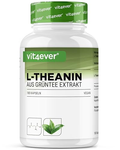 L-Theanin - 180 Kapseln - 750 mg pro Tagesportion - aus natürlichem Grüntee Extrakt - hochdosiert - ohne Zusätze - vegan
