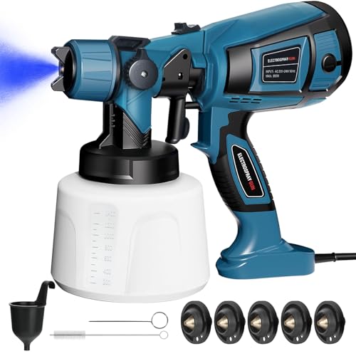 Farbsprühsystem 800W Elektrisches Lackierpistole mit 1400ML Behälter 5 Düsen und 3 Muster Farbsprühgerät, Max 1100 ml/Min HVLP Elektrische Spritzpistole für Gartenzaun, Wände, Decke, Möbel