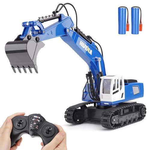 PREBOX Ferngesteuert Bagger Spielzeuge für Jungen,Rc Bagger Metall ferngesteuert mit 360° Drehplattform Lichtern und Geräuschen Maßstab 1:18, 2,4 GHz
