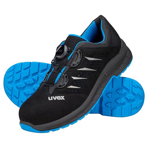 Uvex 2 Trend Halbschuh mit BOA Fit System, Sicherheitsschuhe S1 P SRC, Arbeitsschuhe für Herren, Schwarz/Blau, Größe 45