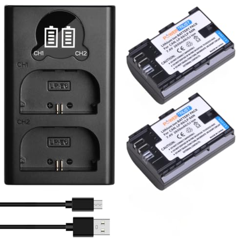 PowerTrust 2Pcs LP-E6N LP-E6 Akku mit Ladegerät für Canon EOS 5D Mark III, 7D Mark II, 90D, 80D, 70D, 60D, 6D, 5D Mark IV, 5DS, R5, R5 C, R6, R7