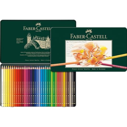 Faber-Castell 110036 Polychromos Malstifte, 36er-Buntstifte-Set in einem eleganten Metalletui, Leuchtende Farben mit dicken 3,8-mm-Minen und säurefreien Pigmenten für verschiedene Oberflächen