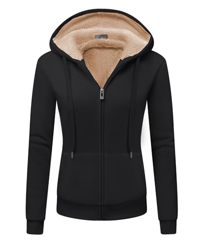 JACKETOWN Fleecejacke Damen Hoodie Kapuzenpullover Mit Zipper Dick Warm Basic Kapuzenjacke Sweatjacke Mit Kapuze Hooded Fleecepullover Slim Fit Herbst/Winter Sweatshirt