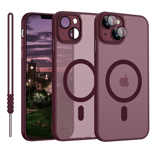 YUANDMI iPhone 13 Hülle Magnetic, Hanyhülle iPhone 13 Magnetisch Leicht Dünn Matte Touch Kameraschutz, Kratzfeste Anti-Gelb rutschfest Kratzfest Schutz Stoßfest Hülle für iPhone 13 Dunkel Rot