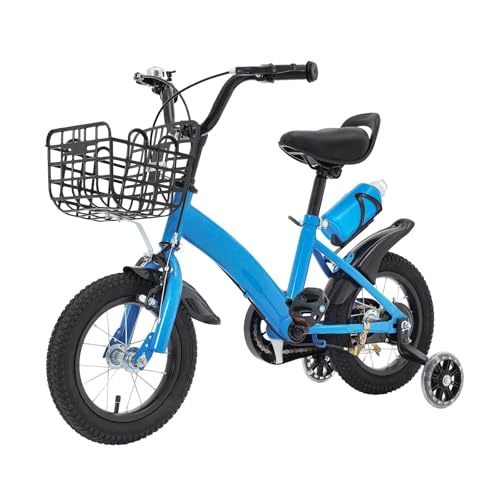 HUOMMGS 12 Zoll Kinderfahrrad HöHenverstellbar Kinder Fahrrad für 2-5 Jahre Upgraded Kinders Trainingsfahrrad mit Stützrädern, Korb & Wasserflasche Mädchenfahrrad Jungenfahrrad (Blau)