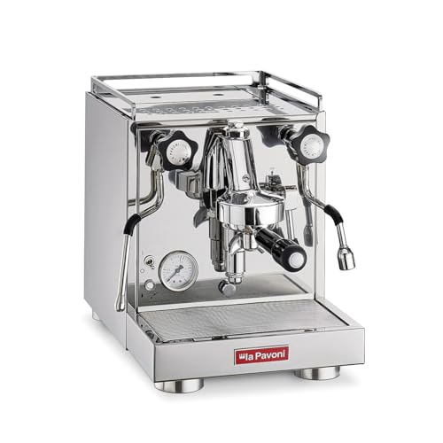 La Pavoni New Cellini Classic, Semiprofessionelle Espresso-Kaffeemaschine LPSCCS01EU, Einzelboiler mit Wärmetauscher, mit Drehventilen, Dampf- und Heißwasserlanze, 1400 W, Edelstahl