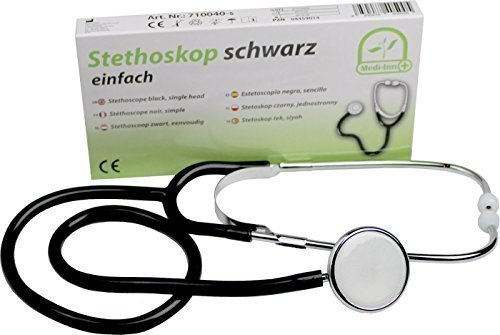 Medi-Inn Flachkopf Stethoskop | ultraleicht, nickelfrei | deutliche Geräuschübertragung | flexibler Y-Schlauch mit Bruststück | schwarz