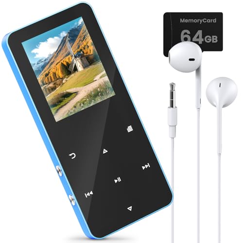 64GB MP3 Player Bluetooth,MP3/MP4 Spieler mit Lautsprecher,Kopfhörer,TF-Kartenslot,Geeignet Als Hörbuch/Digital-Audio-Player,1.8