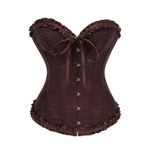 Generisch Braunes Korsett, Damen Vollbrust Corsage Korsett Top Gothic Vintage Corsagen Bustier Corsette Faschingskostüme Karneval Kostüm Halloween Kostüm