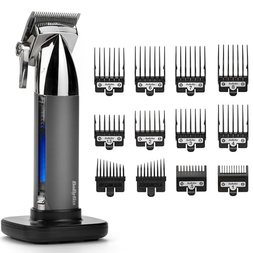 BaByliss Super-X Metal Kabelloser Haarschneider – Japanische Stahlklingen, 10 Aufsteckkämme, 2 Kammführungen, Lithium-Akku, digitales Display, Metallgehäuse, Schwarz, E996E