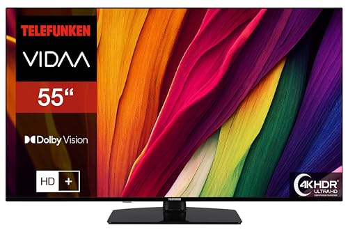 TELEFUNKEN Fernseher 55 Zoll Smart TV VIDAA XU55VP750M 4K Fernseher UHD, HDR TV mit Dolby Vision, Triple-Tuner und 6 Monate HD+ inkl., LED TV schwarz