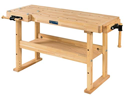 Küpper Hobelbank A-1500, keilgezinktes Buchenleimholz, 350 kg Traglast, inkl. 2 Spannzangen + 4 Metall-Klemmhalterungen