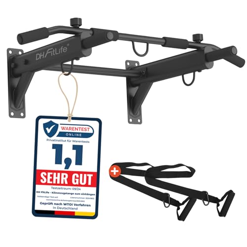 DH FitLife 4in1 Klimmzugstange Wand zur Wandmontage mit Spreizdübel, Multifunktionale Pull-Up Bar für Zuhause bis 200kg | 6 rutschfeste Griffe | 3 Öse für Boxsack & Schlingentrainer | Sicher & Stabil