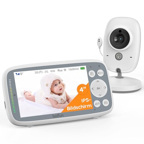 BOIFUN Babyphone mit Kamera, VOX Nachtsicht Babyfon, Temperaturüberwachung, Gegensprechfunktion Video Überwachung mit 4 Zoll Digital IPS Bildschirm Wireless, Two-Way Audio, Wiegenlieder