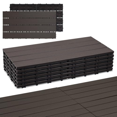 Peviasot WPC Fliesen, 30x60cm Terrassenfliesen Klickfliesen, Balkonfliesen in Holzoptik, Wetterfeste Platten mit Drainagefunktion, Terrasse Balkon Garten, Coffee (60 Stück=10㎡)