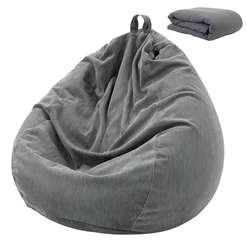 Tropfenform Sitzsack, Bean Bag für Kinder, Teenager & Erwachsen, Bean Bag Chair Indoor & Outdoor Geeignet, Sitzsäcke Keine Füllstoffe(XL Durchmesser 100 cm, Grau)