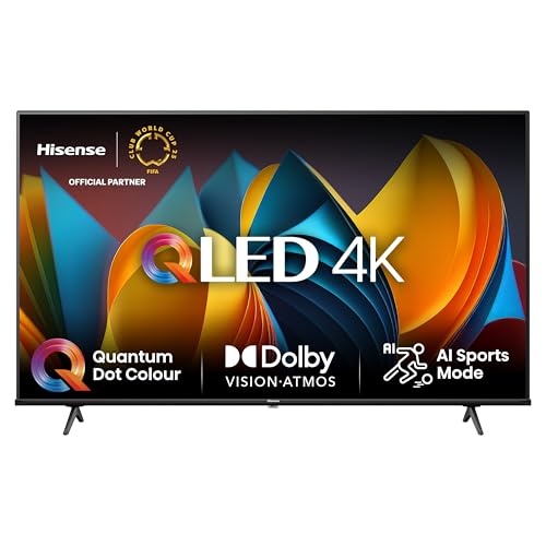 Hisense 65E7NQ 164 cm (65 Zoll) Fernseher, 4K UHD, QLED, HDR10, HDR10+ decoding, HLG, Dolby Vision Atmos, 60Hz Panel, Smooth Motion, Bluetooth, Alexa Built-in, VIDAA Voice, Schwarz [2024]