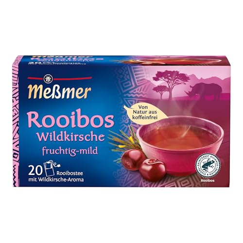 Meßmer Rooibos Wildkirsche Tee | aromatisiert | 20 Teebeutel | Vegan | Glutenfrei | Laktosefrei | Von Natur aus koffeinfrei