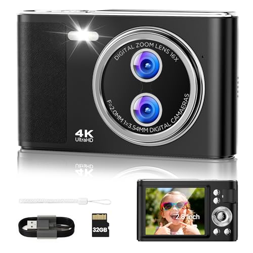 32GB Digitalkamera Kinder Fotokamera: 48MP Anti-Shake Kinderkamera Foto mit 2,8 Zoll 4K-Bildschirm, Vlogging Fotoapparat für YouTube 16X Digital Zoom Kompaktkamera für Fotografie