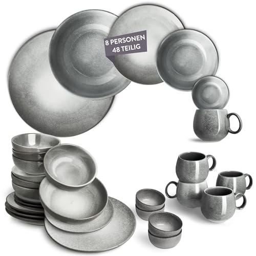 SPRINGLANE Geschirrset Misty Cliff 48-tlg., Steingut Tafelservice für 8 Personen