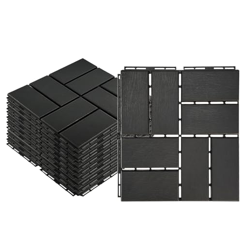 11 Stück Terrassenfliesen Kunststoff, 30 x 30 cm 1㎡ Balkonfliesen Verbundstoff, mit rutschfeste, Ineinander greifende Klickfliesen für den Außenbereich, Balkon, Garten, Veranda (Grey, 30 X 30cm 1m²)