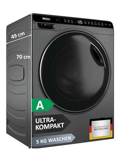 Haier Mini-Waschmaschine 5kg I Ultra-kompakt I 51cm Breite, 70cm Höhe I Mit A-Effizienz, 1.200 U/Min. & Inverter-Motor I Automatik- und Expressprogramm, Mengenautomatik I HW50-BP12307GU1