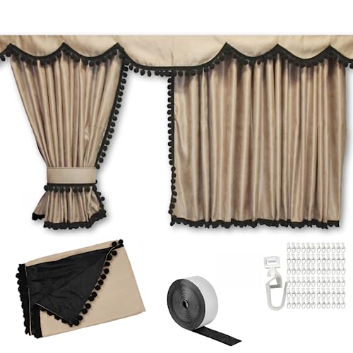Adomo LKW Vorhänge Set - 7-Teilig - Actros MP4 & MP5 - Handgefertigte Cab Curtain - Extra Lang - Sichtschutz & Verdunkelung - Einfache Installation & Pflegeleicht