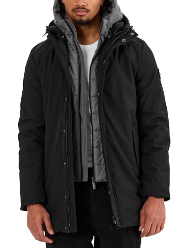 Redbridge Herren Winterparka Parka mit herausnehmbarer Innenjacke, Kapuze & Reißverschluss Warm gefütterte Allround Winterjacke im Regular Fit Schwarz XL