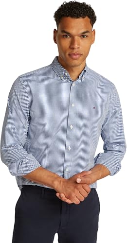 Tommy Hilfiger Herren Hemd Flex Poplin Gingham Regular Fit, Mehrfarbig (Wedge Blue/Optic White), L