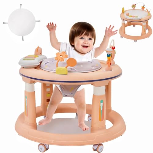 3IN1 Baby Lauflernwagen(Lauflernmodus,Spielecenter,Jumper), 5-stufige Höhenverstellung, Anti-O-Beine-Design, atmungsaktives Sitzkissen,360°Leise-Rollen–Geeignet für Mädchen ab 6 Monaten Rosa