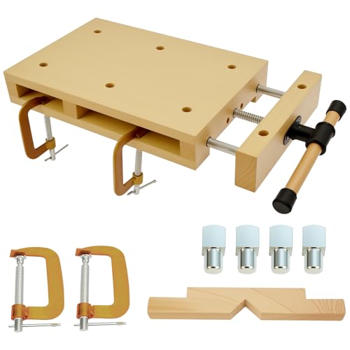 Tragbare Hobelbank Mobile Werkbank Kleine mit schraubstock Holz, Werkbank Klappbar Tragbar spanntisch Holzwerkbank Geeignet zum Schnitzen, Schneiden, Klemmen, Hobeln (46,5 × 28 × 7 cm)