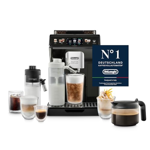 De’Longhi Eletta Explore - Perfetto Kaffeevollautomat mit LatteCrema-Milchaufschäumer, 50 Getränke inklusive Cold Brew auf Knopfdruck, farbiges Touch-Display, Dunkelgrau (ECAM452.67.G)