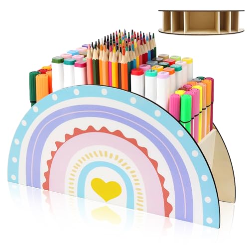 YNOYMO Stiftehalter Schreibtisch Organizer Holz Stiftebox Kinder Stifteköcher Aufbewahrung Regenbogen Stifte Organizer Stifte Halter Stifthalter Schreibtisch Zubehör für Büromaterial Schule Bleistift