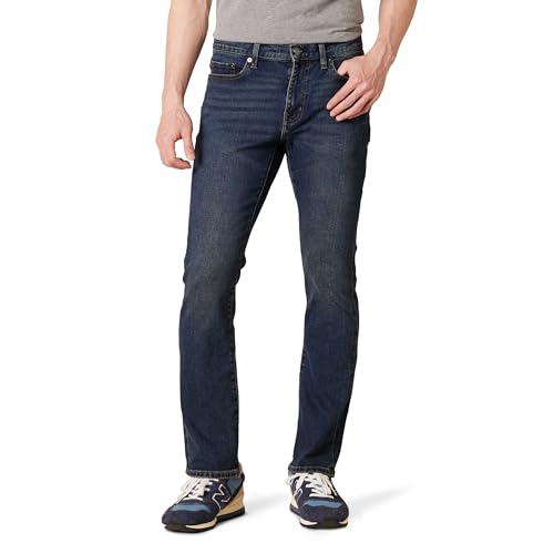 Amazon Essentials Herren Jeans, Slim-Fit-Stretch, Bootcut - Auslauffarben, Dunkle Waschung, 36W / 34L