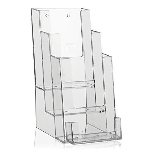 Aufsteller für Flyer im Format DIN Lang (DL) 1/3 A6 Hochformat mit 3 Etagen und extra Visitenkartenhalter